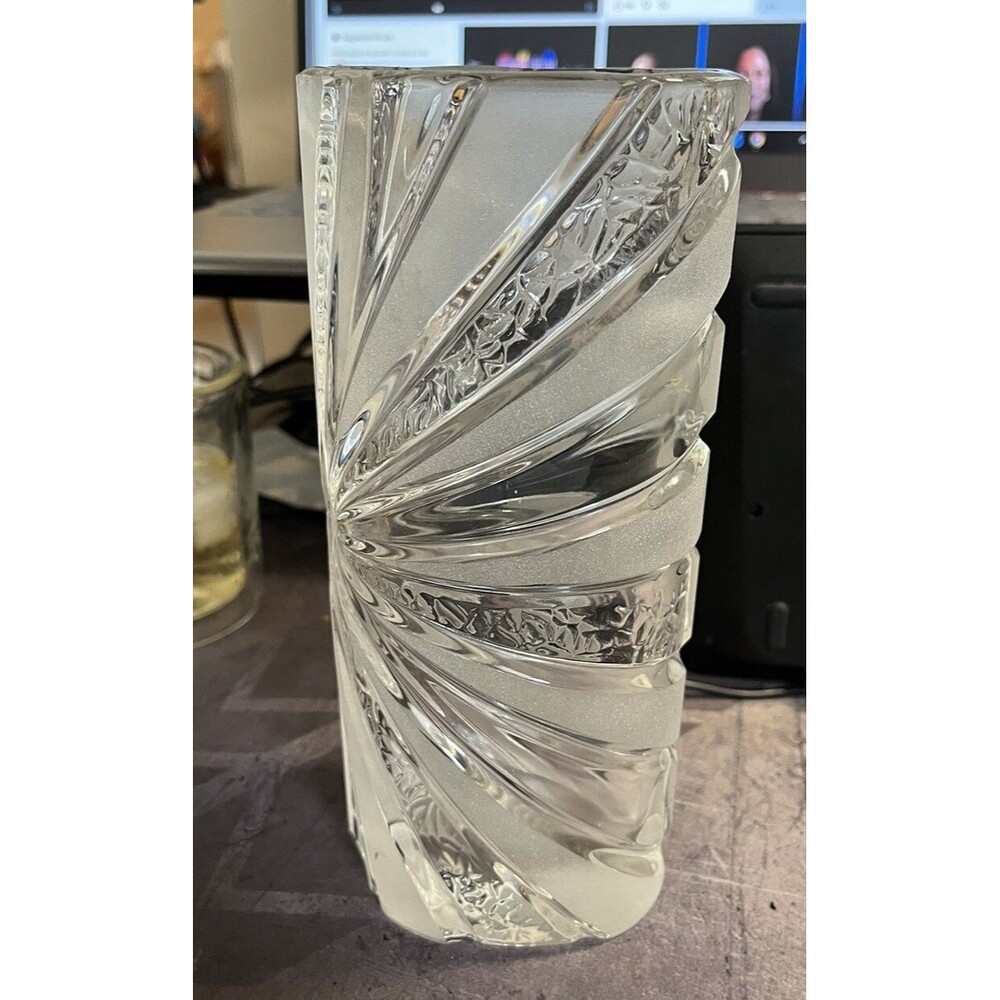 Joska Bleikristall Crystal Vase 8" Clear Opaque Frosted Starburst Sun Germany As